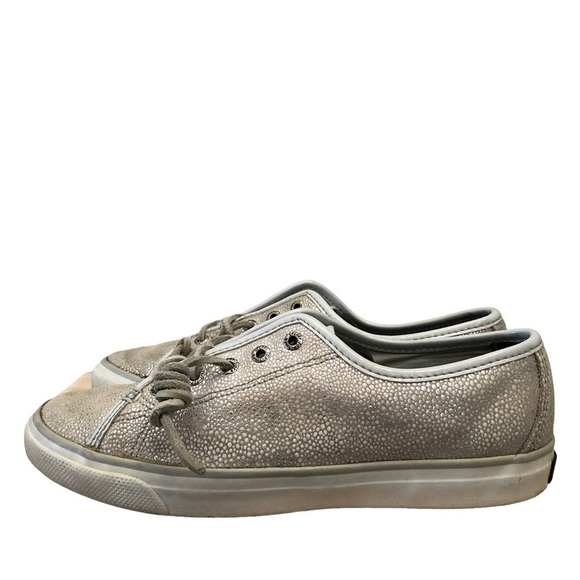 Sperry Seacoast Silver White Metallic Low Top Sneaker 7.5 - Picture 2 of 8